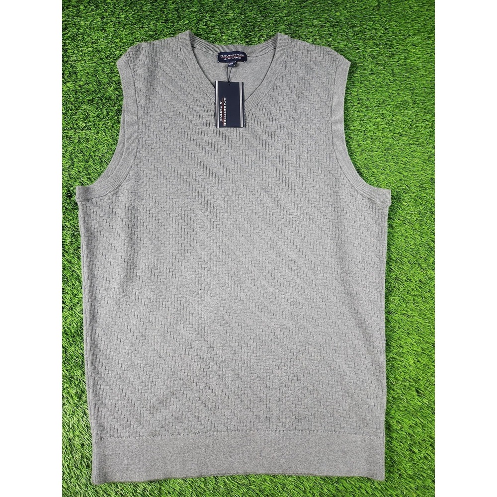 Roundtree & Yorke Sweater‎ Vest Mens LT Gray V Neck Herringbone Knit Sleeveless